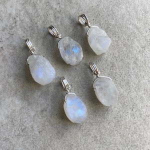 Raw moonstone crystal necklace wire wrapped in silver image 5