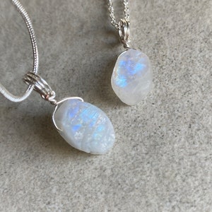 Raw moonstone crystal necklace wire wrapped in silver image 9