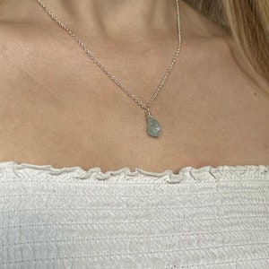 Genuine raw natural aquamarine wire wrapped crystal necklace in silver image 4