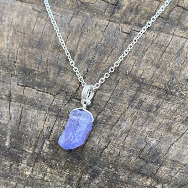 Genuine Tanzanite crystal necklace wire wrapped in silver