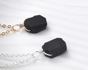 Raw Onyx Crystal Necklace • 925 Sterling Silver • 14k Gold-Filled • Gemstone Pendant