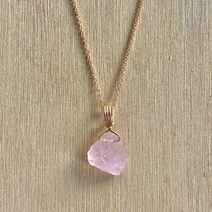 Raw Rose quartz necklace wire wrapped in silver gifts for her valentines day gift, the stone of love image 2