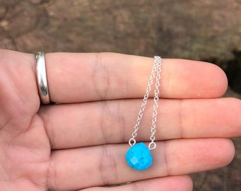 Genuine Turquoise crystal necklace wire wrapped in silver