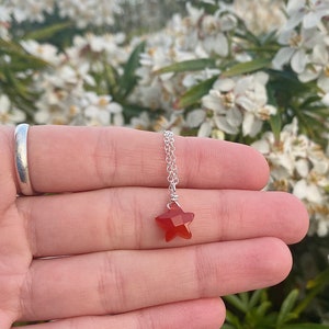 カーネリアンミニスタークリスタルネックレス • 925スターリングシルバー • 14Kゴールドフィルド