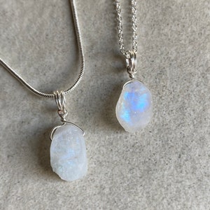 Raw moonstone crystal necklace wire wrapped in silver image 3