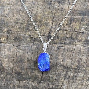 Genuine Lapis Lazuli crystal necklace wire wrapped in silver