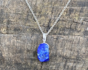 Genuine Lapis Lazuli crystal necklace wire wrapped in silver