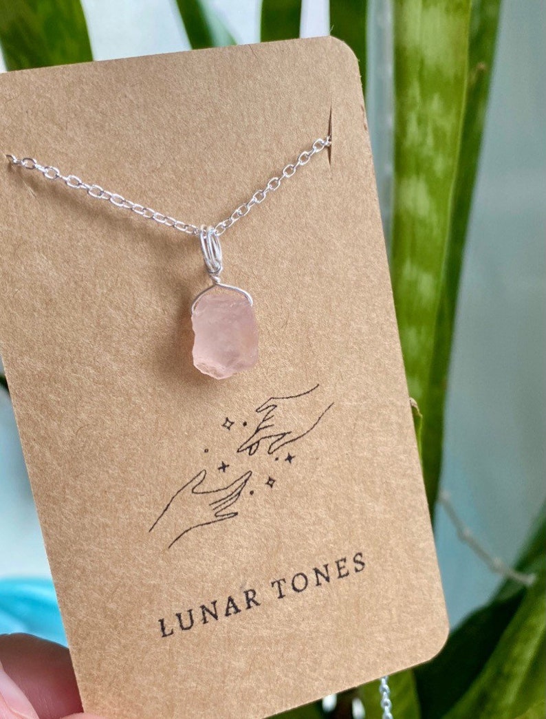 Raw Rose quartz necklace wire wrapped in silver gifts for her valentines day gift, the stone of love image 1