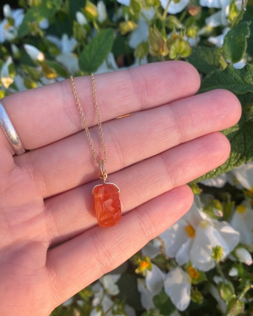 Gold Filled 14k Raw Carnelian Crystal Necklace Gifts for Her