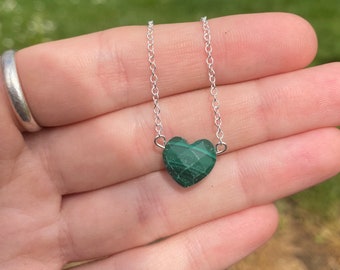 Genuine Malachite love heart crystal necklace wire wrapped in silver • gifts for her • girlfriend gift • gift for friends