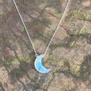 Raw Moonstone Crescent Moon Necklace • 925 Sterling Silver • 14k Gold-Filled • Rainbow Moonstone Pendant • June Birthstone