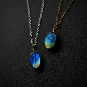 天然ラブラドライトネックレス • 925スターリングシルバー • 14Kゴールドフィルド • 天然クリスタルネックレス • ラブラドライトペンダント • 獅子座、蠍座、射手座