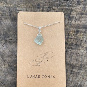 Genuine raw natural aquamarine wire wrapped crystal necklace in silver image 2