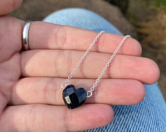 Genuine Sapphire love heart crystal necklace wire wrapped in silver • gifts for her • girlfriend gift • gift for friends
