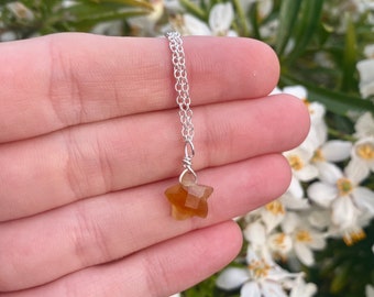 Genuine Citrine mini star crystal necklace wire wrapped in silver • gifts for her • girlfriend gift • gift for friends