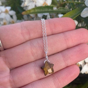 Tigers Eye Mini Star Crystal Necklace • 925 Sterling Silver • 14k Gold-Filled