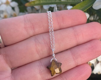 Genuine Tigers eye mini star crystal necklace wire wrapped in silver • gifts for her • girlfriend gift • gift for friends