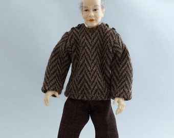 Wearable dollhouse sweater and trousers for 1/12 Heidi Ott old man or shapely shorter man doll. Free shipping!