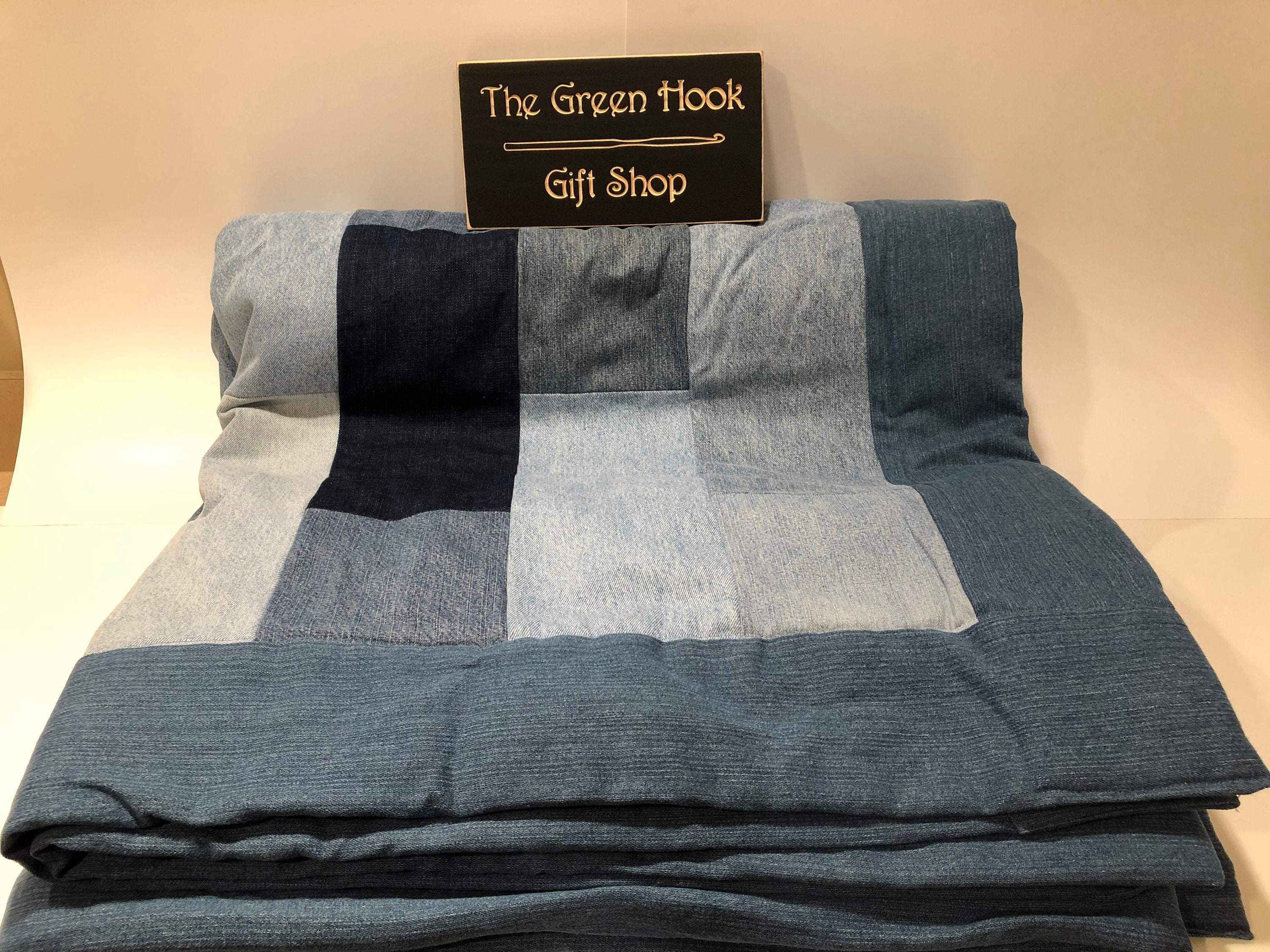 Denim Bedspread Queen 109 x 109 Upcycled Lodge Bedding Etsy