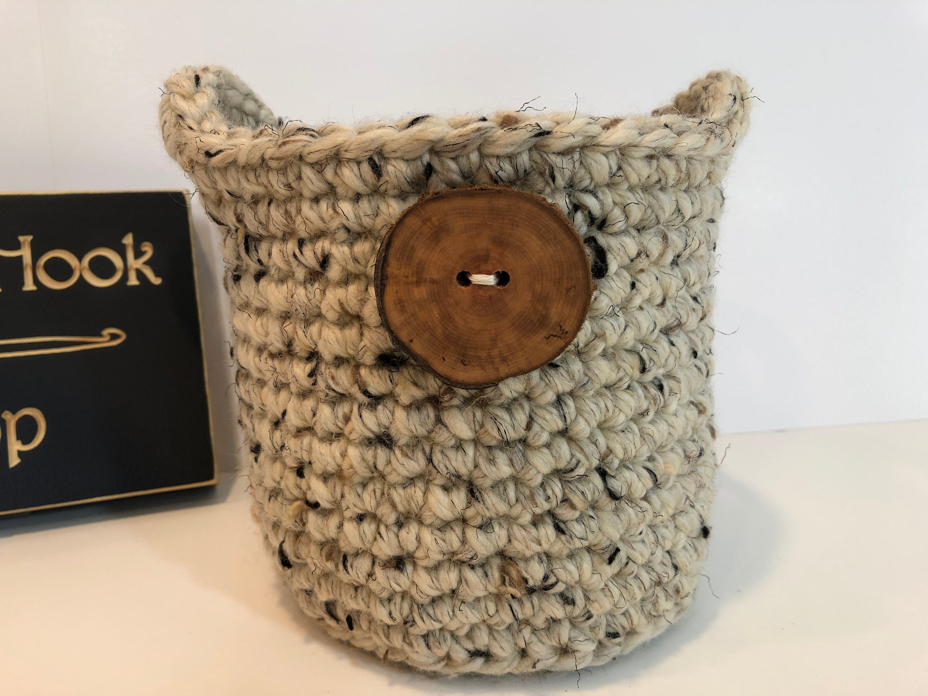Crochet Chunky Wool Rustic Basket With Handles and Wood Button Etsy UK