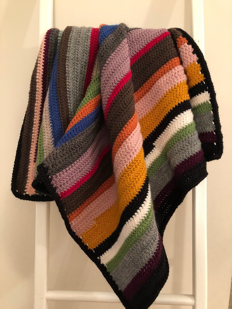 Modern Farmhouse Crochet Striped Afghan Wool Blanket Etsy