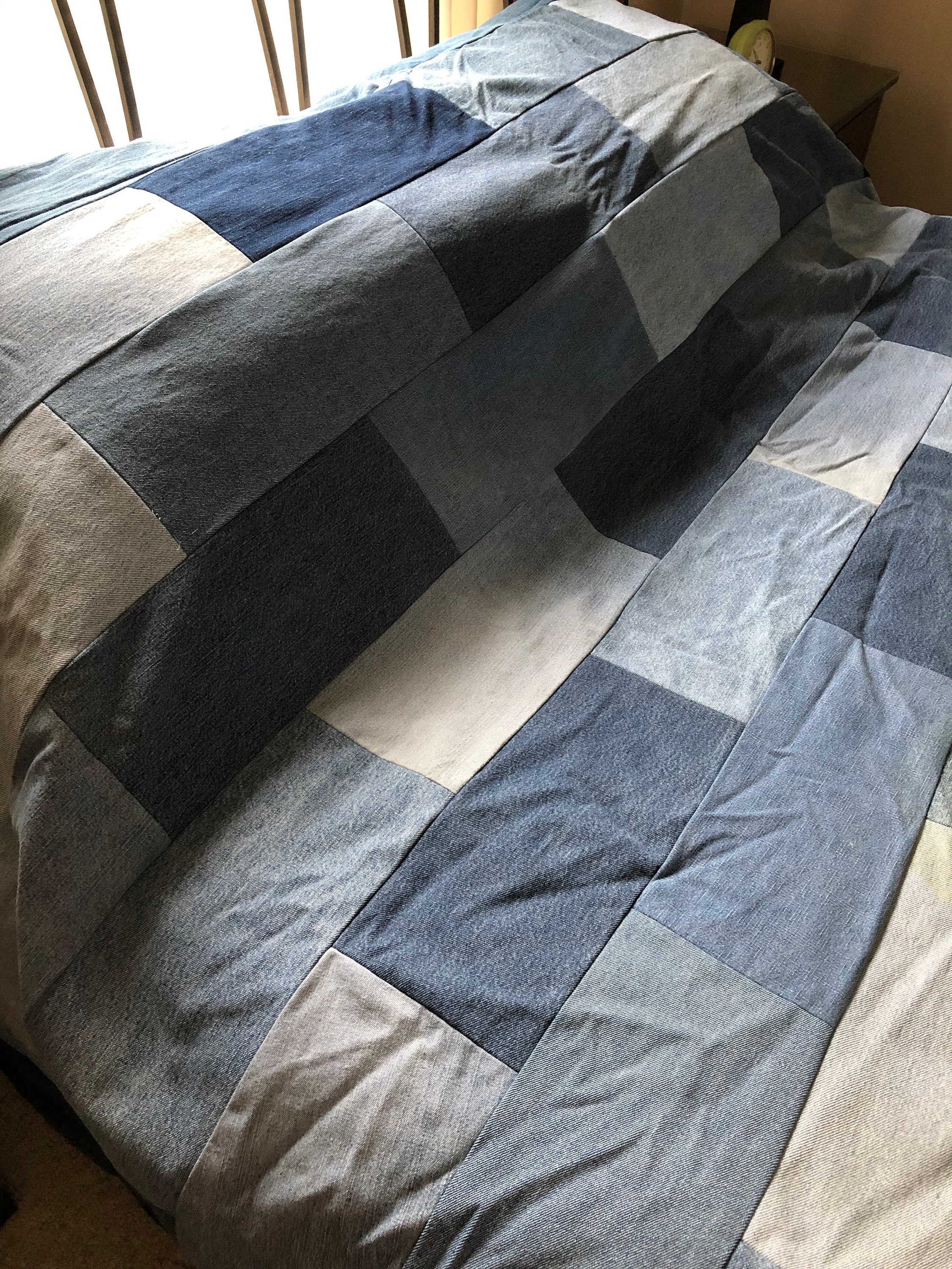 Denim Bedspread Queen 109 x 109 Upcycled Lodge Bedding Etsy
