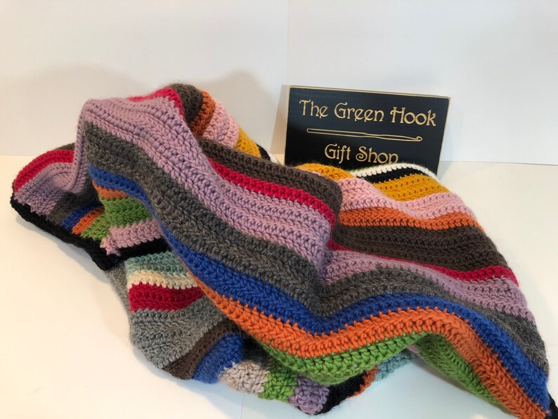 Modern Farmhouse Crochet Striped Afghan Wool Blanket Etsy