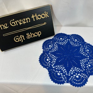 Crochet Doily, Cotton, Blue, 10.5 inches