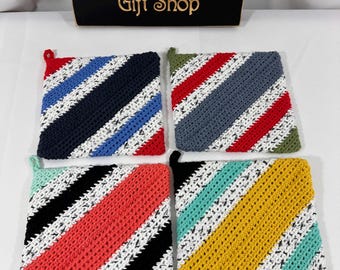 Crochet Potholders in Multiple Colors, Vintage Style, Set of 4