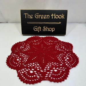 Crochet Doily, Cotton, Red, 12 inches
