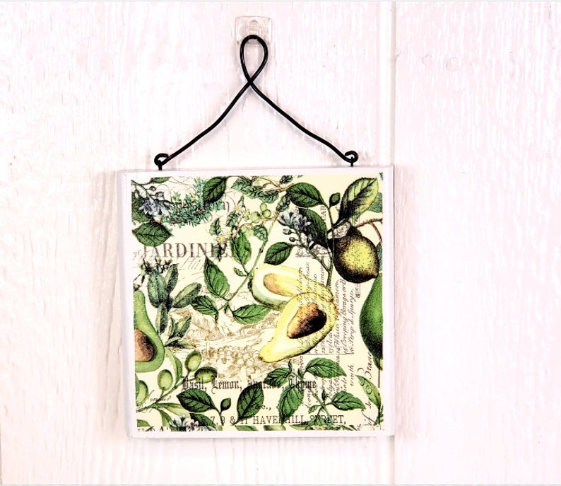 Handmade Avocado Botanical Oil Cruet | Up-cycled Bottle Kitchen Decor Sign #1