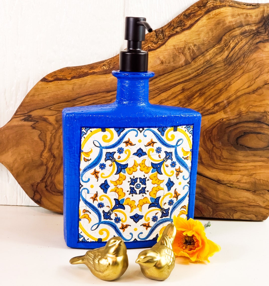 Handmade Portugal Tile Soap Dispenser | Reclaimed Cognac Bottle Decor ...