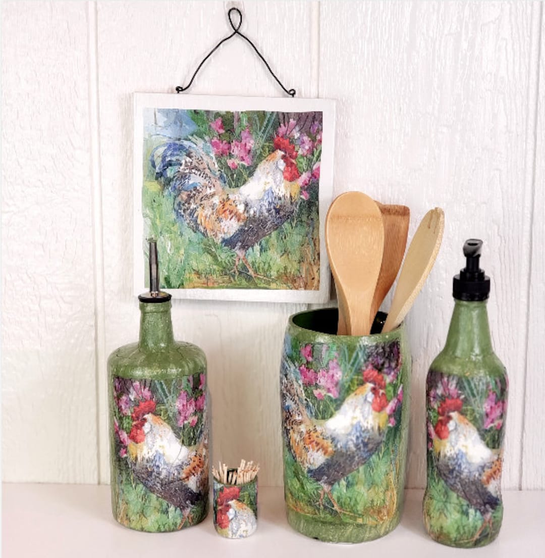 Country Rooster Kitchen Accessories 25.4 Oz Upcycled Oil Etsy