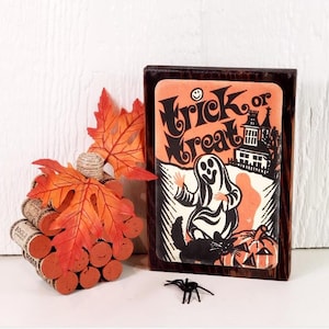 Houten borden in vintage stijl voor Halloween/plankenhouders | Geüpcycled hout GhostPumpkinBlackCat