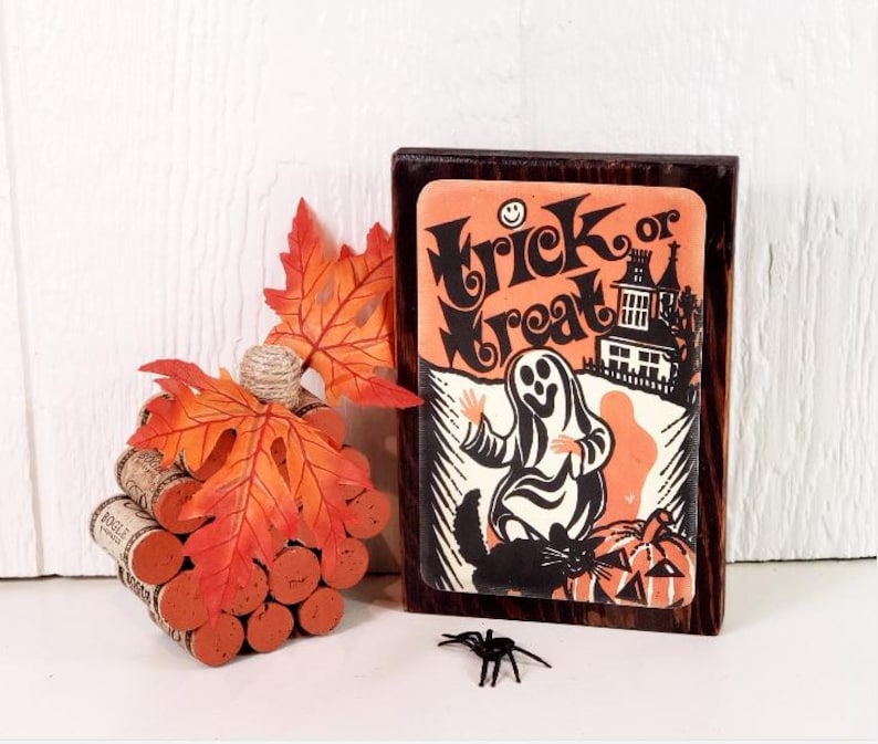 Houten borden in vintage stijl voor Halloween/plankenhouders | Geüpcycled hout GhostPumpkinBlackCat