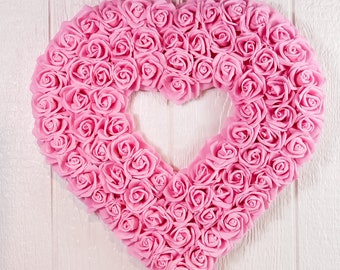 20" and 13" Valentine Princes Pink Rose Heart Wreath | Spring Wreath | Wedding Wreath | Bridal Shower Wreath
