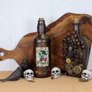 Deadly Seas Rum Apothecary Bottle Light | Up-cycled Wine Bottle | Unique Gift | One of a Kind | Red Headed Pirate