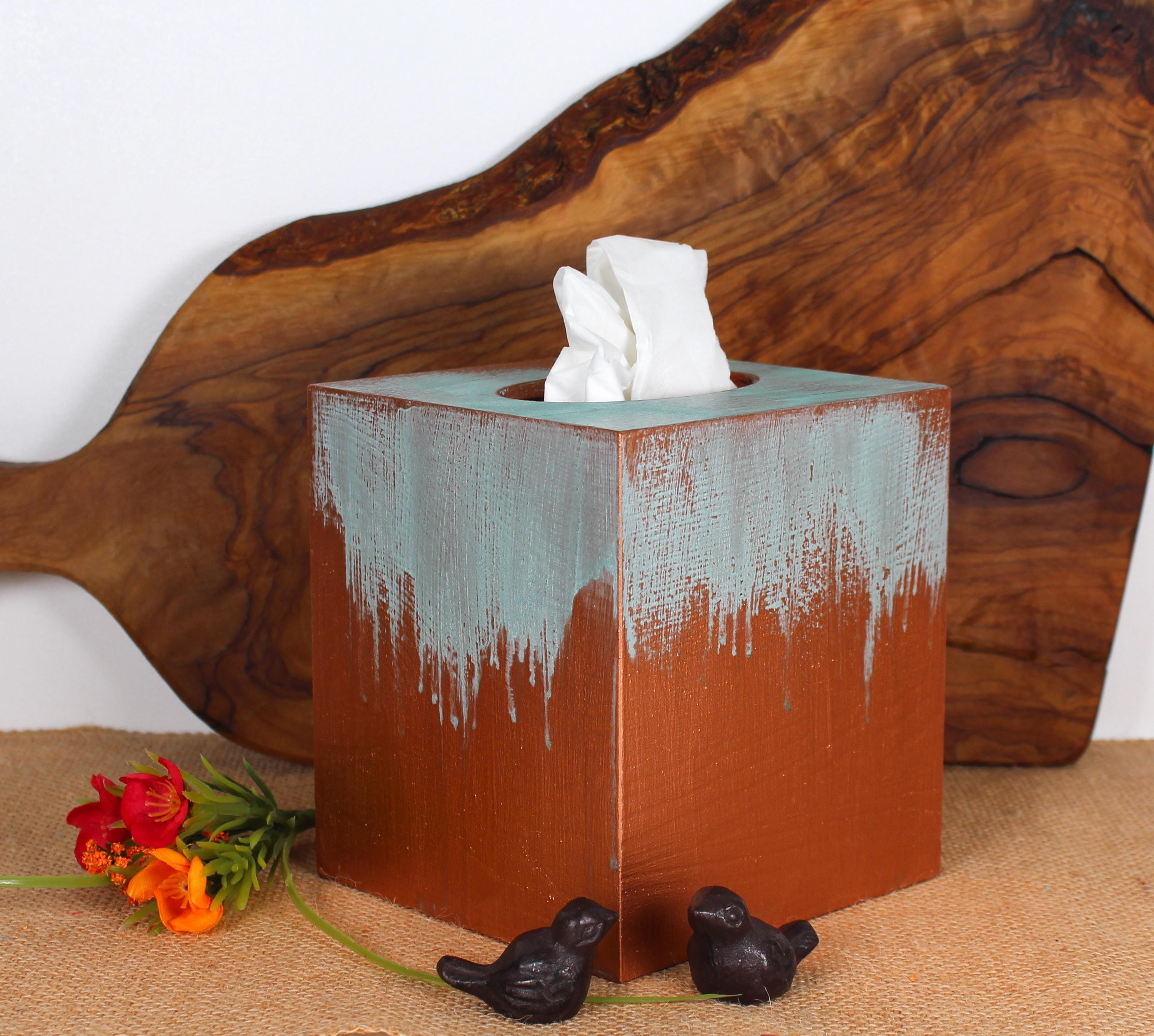 Copper Patina Square Tissue Box Cover | Rustic Decor