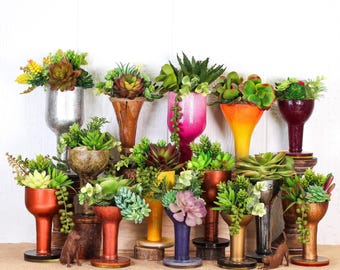 Mercury Glass Forever Succulent Up-cycled Bottle Terrarium