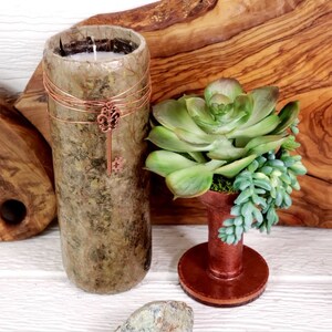 Copper Twig Hand Made Paper with Copper Key Charm Honey and Vanilla Essential Oil Soy Candle | Up-cycled Wine Bottle | House Warming Gift