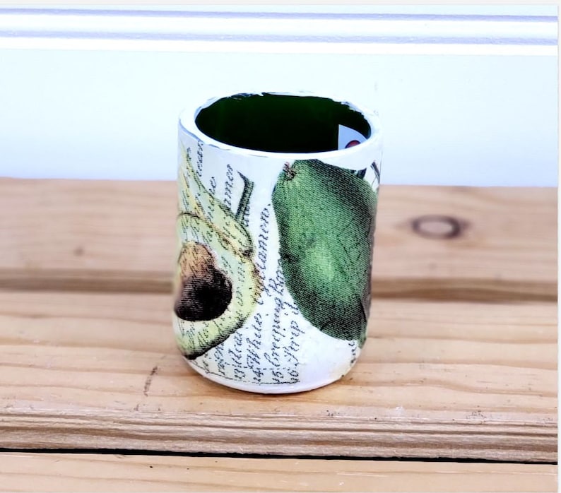 Handmade Avocado Botanical Oil Cruet | Up-cycled Bottle Kitchen Decor Toothpick Holder