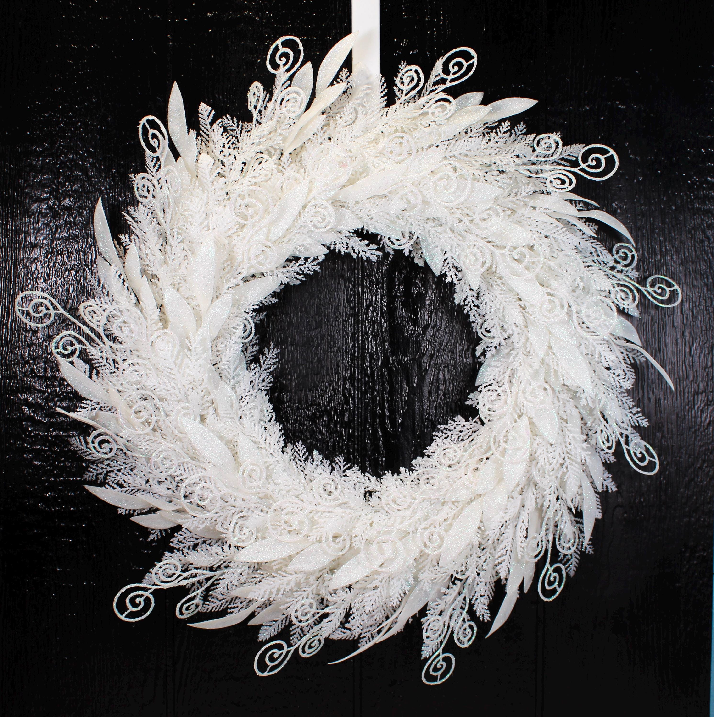 Handmade Winter White Sparkle Wreath: Burlap Ribbon, Plastic 