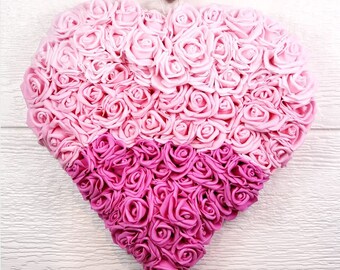 20" and 13" Valentine Princes Pink Ombre Rose Heart Wreath Available in 2 Sizes| Spring Wreath | Wedding Wreath | Bridal Shower Docor