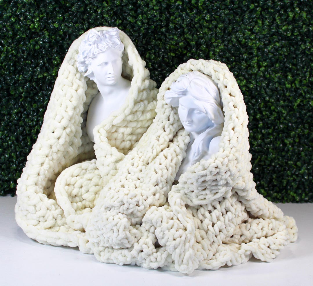Handmade Chunky Chenille Crochet Infinity Scarf - Winter White, Cream ...