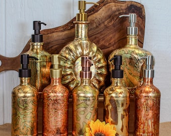 Gilded Leaf Hand Soap/Lotion Dispenser | Upcycled Bottle, One-of-a-Kind