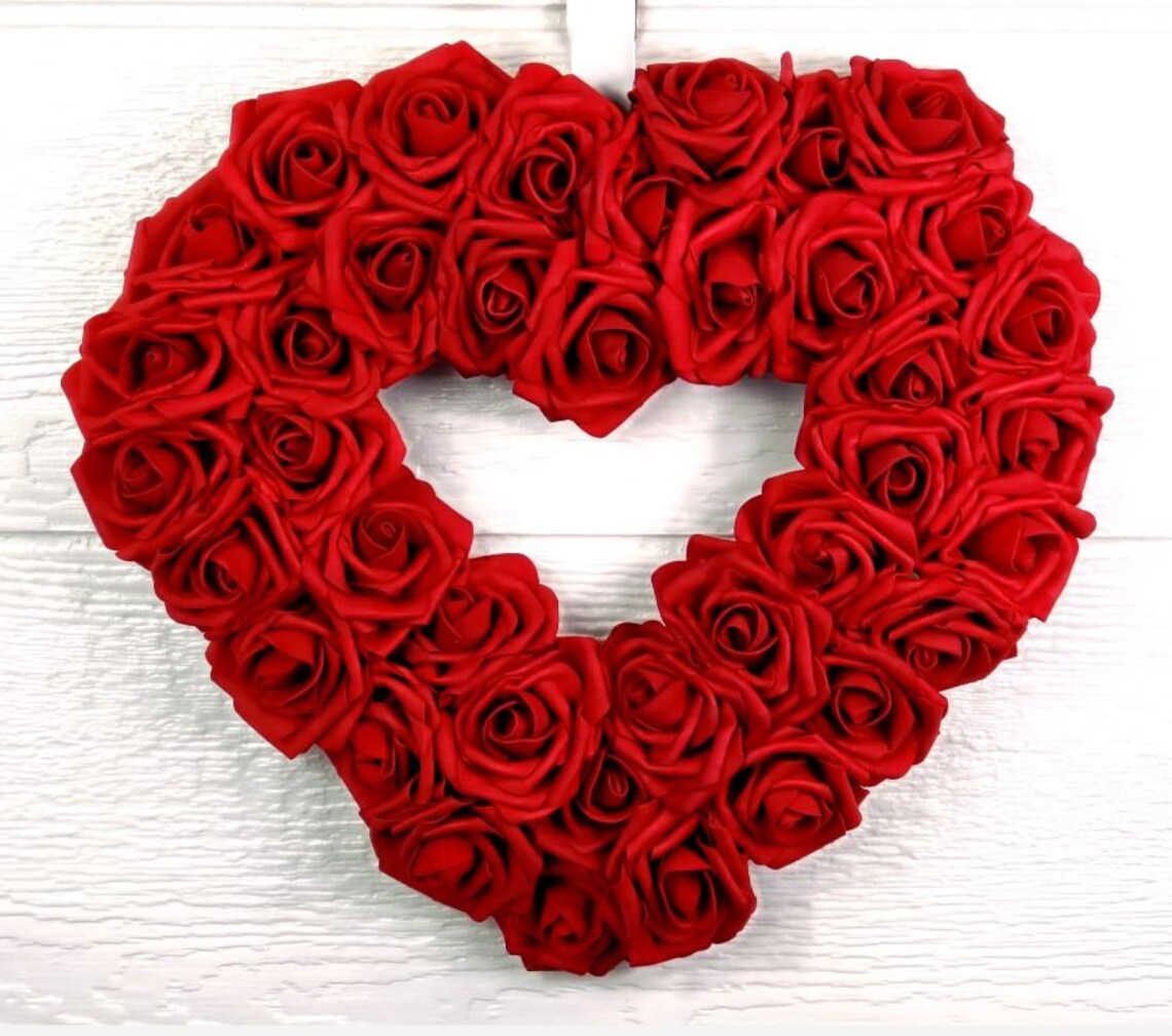 Red Rose Heart Wreath Spring Wreath Wedding Wreath Etsy