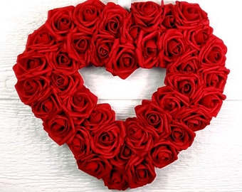 3 Size Options - Valentine's Day Dark Red Rose Heart Wreath | Spring Wreath | Wedding Wreath | Bridal Shower Docor | Birthday Gift