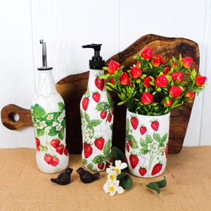 Strawberry Kitchen Accessories | Strawberry Oil Cruet | Strawberry Utensil Holder/Vase | Strawberry Vinaigrette Cruet
