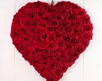 Valentine's Day Large 20" Dark Red Rose Heart Wreath | Wedding Wreath | Bridal Shower Docor | Birthday Gift