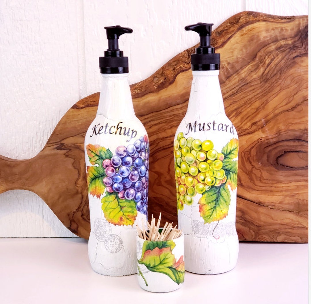 Grape Ketchup and Mustard Upcycled Bottle Dispenser and Toothpick